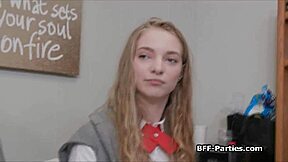 Amateur college coeds in dorm uniform throw hardcore foursome blowjob group party