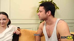 Rim4k brunette mistress in heels and stockings licks ass in workspace!