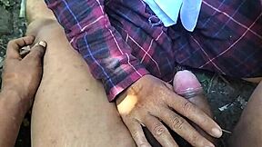 so this indo maid and her boss sneak off behind the house for a quick blowjob and cumshot