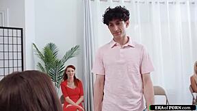 5 CUM HUNGRY MILFS CLOSING IN ON THE SPERMDONOR TO GET COCK