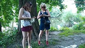 two girls stopped by the road and sat down to pee golden rain milf and lady