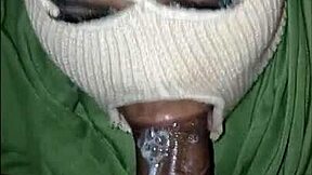 super sloppy deep throat blowjob from masked girl