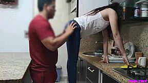 i grab her big ass while she cleans the kitchen for rough anal