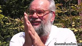 Petite Teen Bent Over in Jeans for Grandfather Doggystyle Cumshot