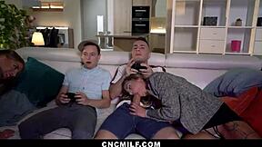 twin stepmoms are working hard to take care of their stepsons in 4some big tits blowjob group sex