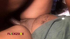 Chubby ebony girl next door with big natural tits and glasses takes oiled missionary pounding from young guy