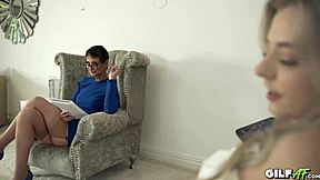 Watch lesbian grandma and teen 18+ gabie use dildo to cum hard together 🔥