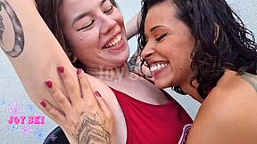 My step sister shaved my armpits outdoors and it turned me on so much with her cute brazilian body!