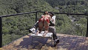 mi esposa surprises me with red hot lingerie in the forest, her big ass brunette body looking so cute and muscular!