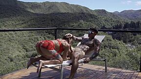 mi esposa surprises me with red hot lingerie in the forest, her big ass brunette body looking so cute and muscular!