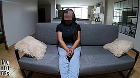 She rides his small cock missionary style in homemade latina girlfriend creampie until wet pussy drips.