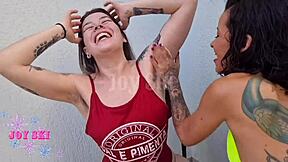 My step sister shaved my armpits outdoors and it turned me on so much with her cute brazilian body!