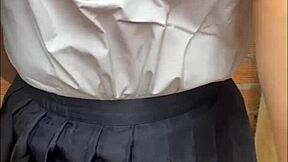 My neighbor loses bet and wears Japanese school uniform beautiful we fuck while her boyfriend works