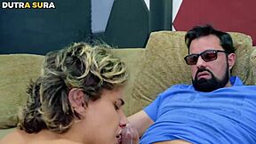 Blonde teen with short hair gets bent over by monster cock while cuckold watches in humiliation