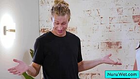 Oh, you gotta feel this wet nuru massage from sexy brunette Sophia Burns with Michael Vegas