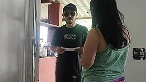 Wife does everything the police guy demands to keep husband out of jail in rough domination