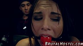 amateur blonde teen strips on webcam showing off her bound body in extreme fetish play. she squirts during rough gangbang action with multiple guys banging her hard