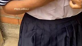 My neighbor loses bet and wears Japanese school uniform beautiful we fuck while her boyfriend works