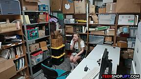 Dumb Blonde Shoplifter Caught and Fucked in Doggystyle by Security