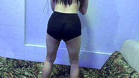 christmas day natural wife booty workout on bed with curvy asian thong