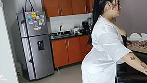 Canadian chubby wife invites stepson for pizza but ends up riding his cock in homemade creampie