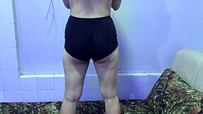 christmas day natural wife booty workout on bed with curvy asian thong