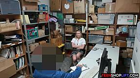 Dumb Blonde Shoplifter Caught and Fucked in Doggystyle by Security