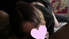 Sweet Girl Deep Throats While Getting Caressed in Dorm Room with Goth Glasses