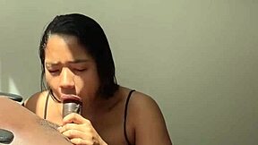 Brunette babe licks balls and sucks neighbor big cock with passion