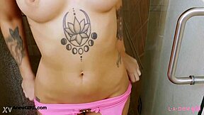 brunette bombshell stepped into the shower for a relaxing wash after her casting interview