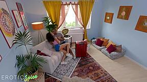 Can voyeur landlord with huge bbc resist spying on petite small tits teen riding cowgirl?