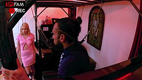 Blonde teen Madison Summers begs stepdad for tight bondage fuck in his secret dungeon with big cock action.