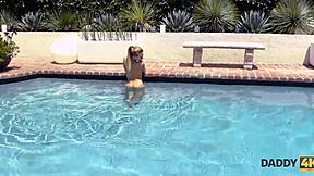 Blonde teen grabs chance for amazing blowjob on mature daddy cock!