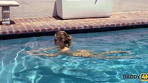 Blonde teen grabs chance for amazing blowjob on mature daddy cock!