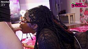 black ebony whore inhales white daddy with deepthroat face fucking