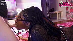 black ebony whore inhales white daddy with deepthroat face fucking