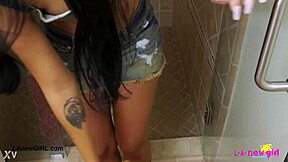 Amazing brunette with sexy body in shower