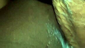 The black couple engages in intense action leading to creampie. He fills her petite ebony pussy with cum while she moans wetly.