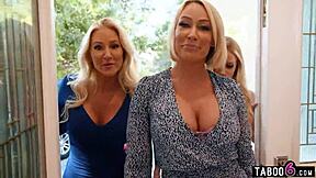 Young Guy Gets Reverse Gangbanged by Five Huge Boobs Blonde Milfs in Wild Group Sex Session