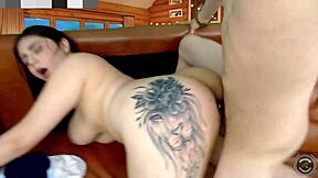 This cute Colombian girl with big natural tits gets dirty double penetration from her nerd friend.