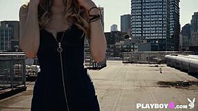 petite blonde milf feels excited during her outdoor striptease and solo dancing