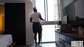 petite slut with big tits contrasts huge black dick in blowjob