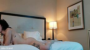 Tatted woman dives into deepthroat action on cock. her petite frame handles the sucking intensely.