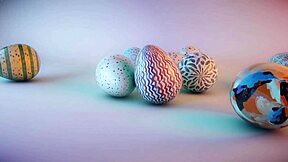 Petite 18+ Blonde College Girl Paints Balls for Easter Bunny Celebration