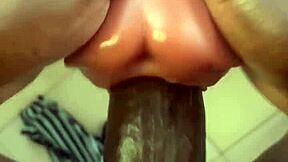 Sneak peak of BBC penetrating white pussy with toy in solo orgasm action