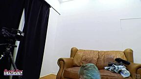 Petite blue haired raven finger fucks her twat and sucks a juicy big cock!