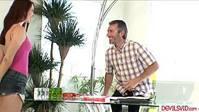 old man starts ass fucking his best friend's teen stepdaughter after deepthroat blowjob.