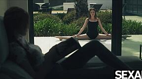 Oh gosh, this flexible lesbian is eatin her sexy redhead girlfriends hot pussy, makin her moan so loud with all that lickin and kissin in yoga poses.