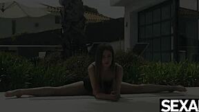 Oh gosh, this flexible lesbian is eatin her sexy redhead girlfriends hot pussy, makin her moan so loud with all that lickin and kissin in yoga poses.