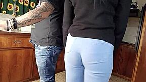 QUICKIE KITCHEN FUCK WITH CUTE TEEN IN DOGGYSTYLE AND HANDJOB ACTION